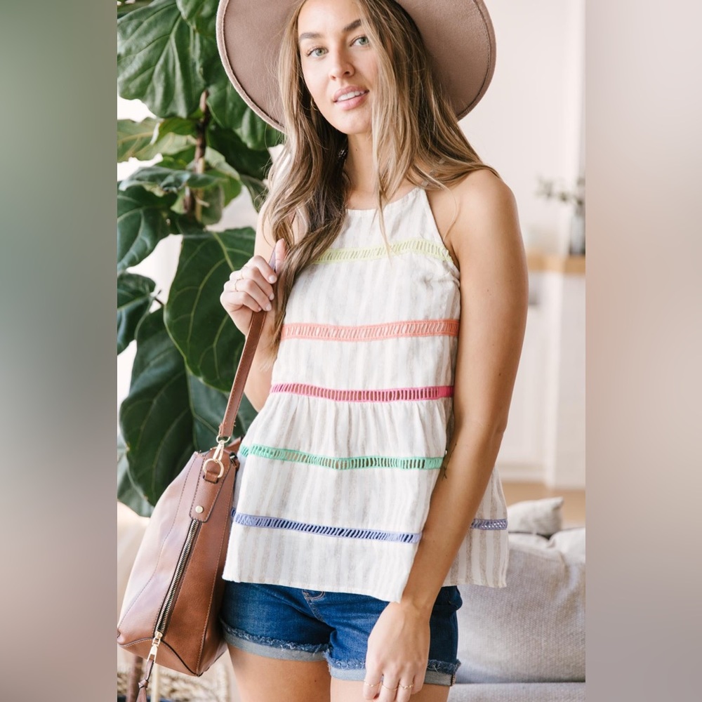 ๐ฅ BOGO ๐ฅ NWT Entro Cotton Sleeveless Striped Top Large - Picture 2 of 10